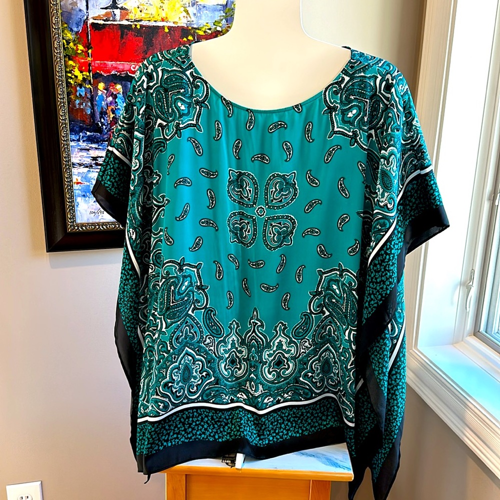 Michael Kors Boho Flowy Top Size S/M Teal and Black